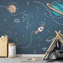 Kids Shining Cartoon Space with White Stripe Wallpaper Mural