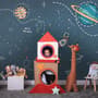 Kids Shining Cartoon Space with White Stripe Wallpaper Mural
