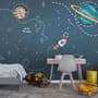 Kids Shining Cartoon Space with White Stripe Wallpaper Mural