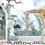 Kids Safari Animals with Fresh Tropical Leaves Wallpaper Mural