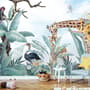 Kids Safari Animals with Fresh Tropical Leaves Wallpaper Mural