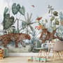 Kids Watercolor Forest with Leopard Wild Animals Wallpaper Mural