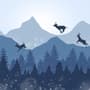Monochrome Dark Blue Snowy Forest with Horned Deer Silhouette for Kids Nursery Wallpaper Mural
