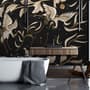Dark Crane Birds and Brown Retro Florals Wallpaper Mural