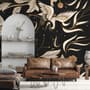 Dark Crane Birds and Brown Retro Florals Wallpaper Mural