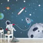 Watercolor Space with Astronaut and Meteor Wallpaper Mural