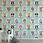Kids Cute Winter Animals Pattern with Lines Wallpaper Mural