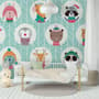 Kids Cute Winter Animals Pattern with Lines Wallpaper Mural