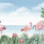 Tropical Landscape with Flamingos Wallpaper Mural