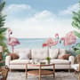 Tropical Landscape with Flamingos Wallpaper Mural