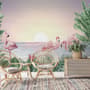 Tropical Landscape with Flamingos Wallpaper Mural