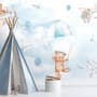 Cute Bear Flying with Paper Planes Wallpaper Mural