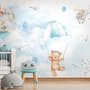 Cute Bear Flying with Paper Planes Wallpaper Mural