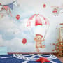 Cute Bear Flying with Paper Planes Wallpaper Mural