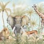 Watercolor Safari Animals in Forest Wallpaper Mural