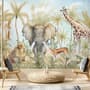 Watercolor Safari Animals in Forest Wallpaper Mural