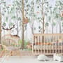 Kinderzimmer Niedliche Tiere im Wald Aquarell Fototapeten