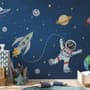 Kids Watercolor Space with Spaceship and Astronaut Wallpaper Mural