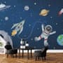 Kids Watercolor Space with Spaceship and Astronaut Wallpaper Mural