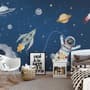 Kids Watercolor Space with Spaceship and Astronaut Wallpaper Mural
