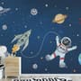 Kids Watercolor Space with Spaceship and Astronaut Wallpaper Mural