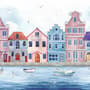 Watercolor Dutch Houses Wallpaper Mural for Kids