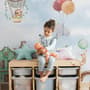 Watercolor Cute Houses with Flying Animals Wallpaper Mural for Kids
