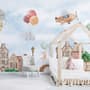 Watercolor Cute Houses with Flying Animals Wallpaper Mural for Kids