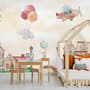 Watercolor Cute Houses with Flying Animals Wallpaper Mural for Kids