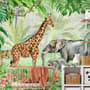 Kids Safari Watercolor Tropical  Forest Jungle Animals Wallpaper Mural