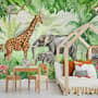Kids Safari Watercolor Tropical  Forest Jungle Animals Wallpaper Mural