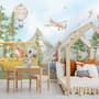 Kids Cute Watercolor Animals in the Bus Wallpaper Mural