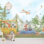 Kids Cute Watercolor Animals in the Bus Wallpaper Mural