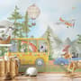 Kids Cute Watercolor Animals in the Bus Wallpaper Mural