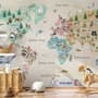 Kids Watercolor World Map Wallpaper Mural