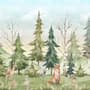 Kids Watercolor Pine Tree Forest with Animals Wallpaper Mural