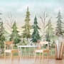 Kids Watercolor Pine Tree Forest with Animals Wallpaper Mural