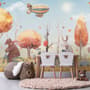 Papier peint panoramique animaux d'hiver et zeppelin pour enfants