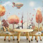 Papier peint panoramique animaux d'hiver et zeppelin pour enfants