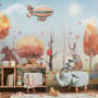 Papier peint panoramique animaux d'hiver et zeppelin pour enfants