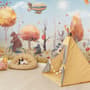 Papier peint panoramique animaux d'hiver et zeppelin pour enfants