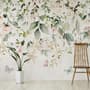 Watercolor Soft Floral with Green Leaves Wall Mural