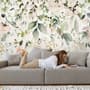 Watercolor Soft Floral with Green Leaves Wall Mural