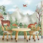 Cute Forest Animals with Kids Mountain Landscape Wallpaper Mural