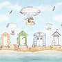 Aquarellkinder-Strandhaus mit Heißluftballons