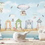 Aquarellkinder-Strandhaus mit Heißluftballons