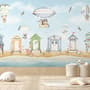 Aquarellkinder-Strandhaus mit Heißluftballons