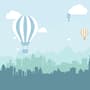 Hot Air Balloon and Blue City Landscape Wallpaper Mural