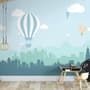 Hot Air Balloon and Blue City Landscape Wallpaper Mural