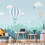 Hot Air Balloon and Blue City Landscape Wallpaper Mural